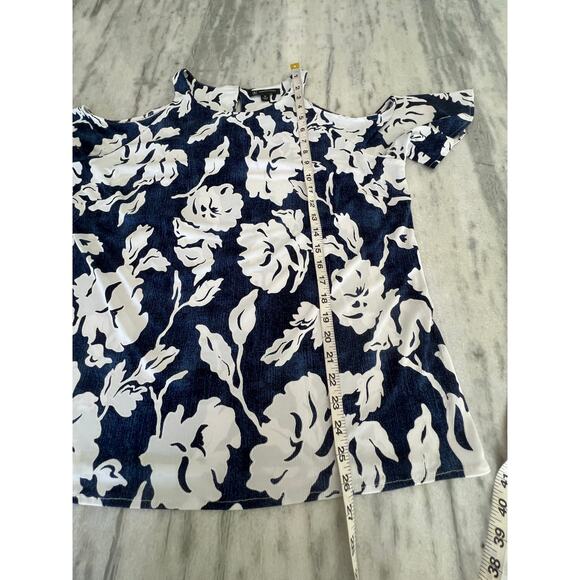 INC International Concepts Blue & White Print Knit Cold Shoulder Top Size XL - Picture 6 of 7